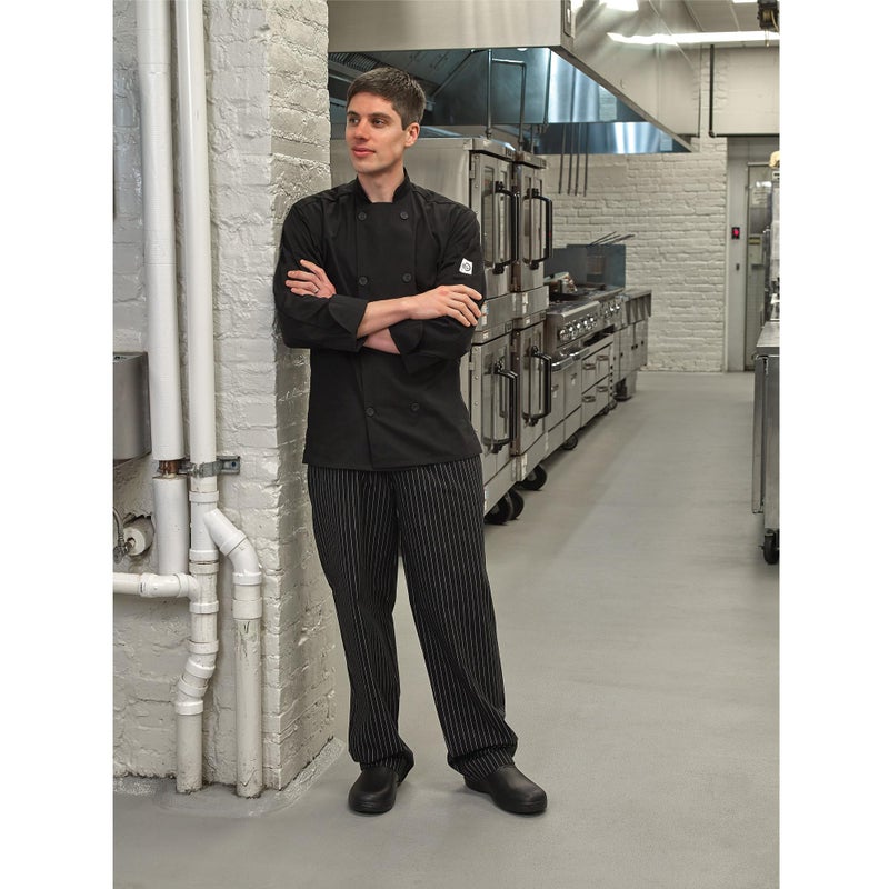 Mercer Culinary M60010BKS Millennia Men's Cook Jacket with Traditional Buttons, Small, Black - Image 3